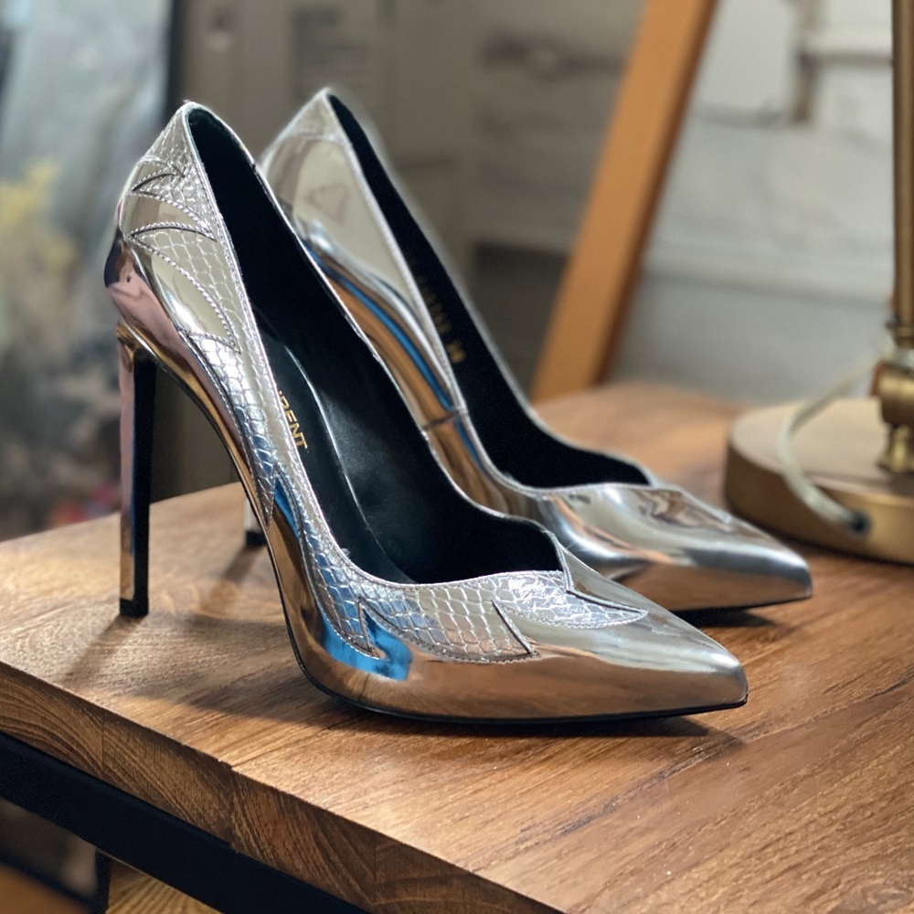 Saint Laurent Silver Flame Python-Embossed Pumps - image 2